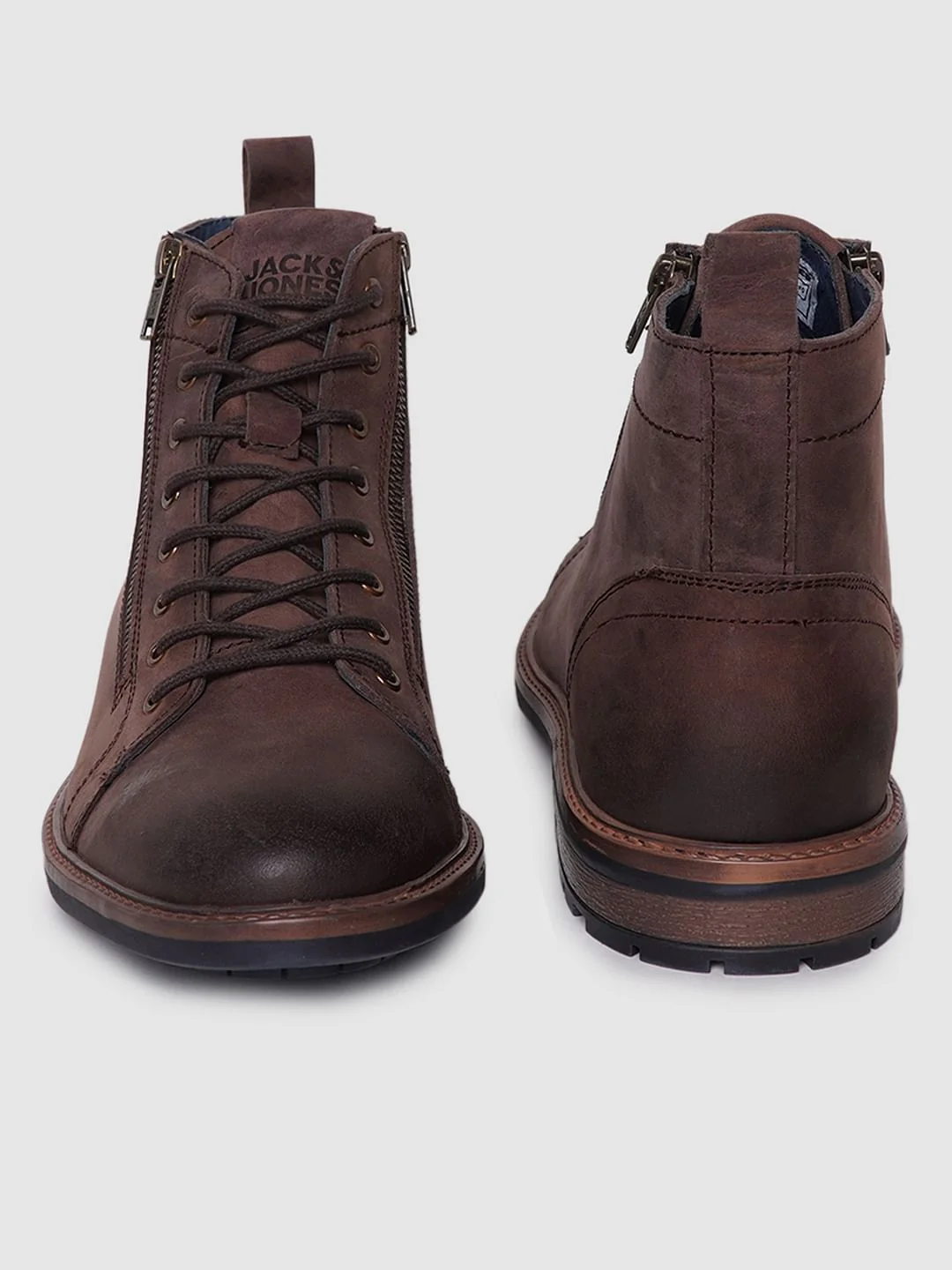 Dark Brown Zip Detail Leather Boots - Image 4
