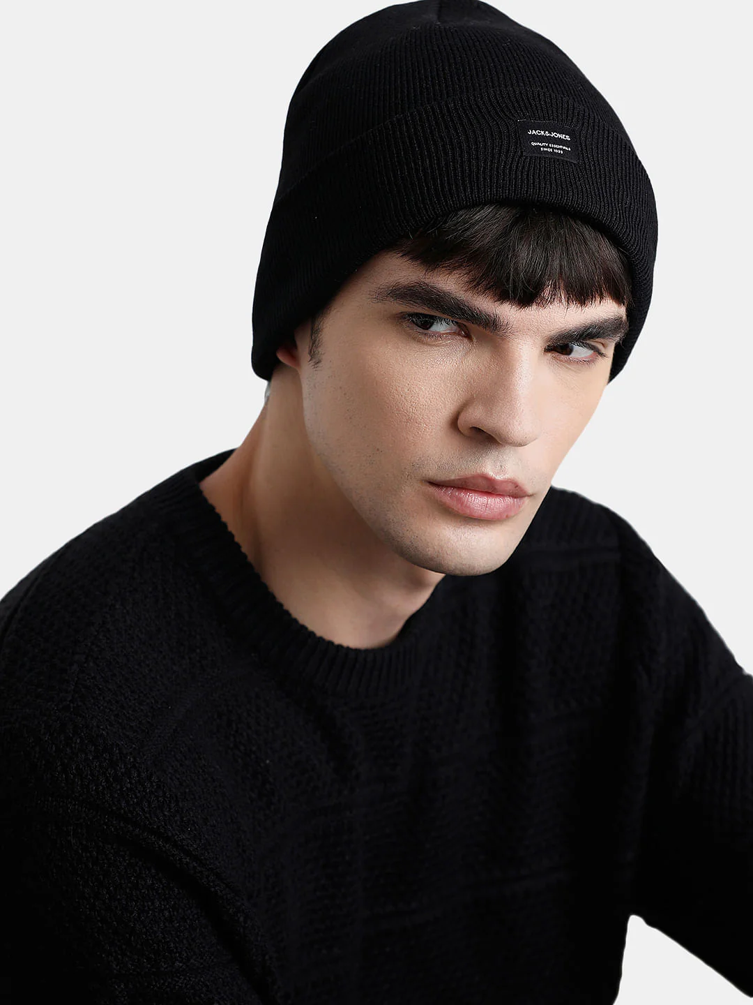 Black Logo Patch Beanie - Image 4