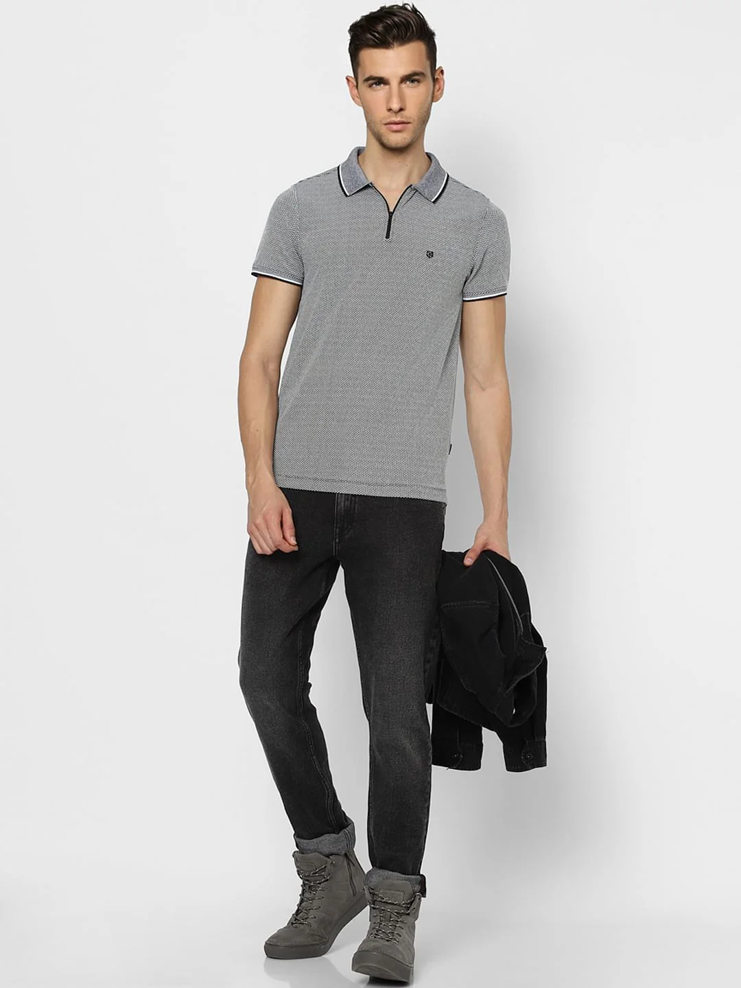 Black & White Jaquard Polo T-shirt