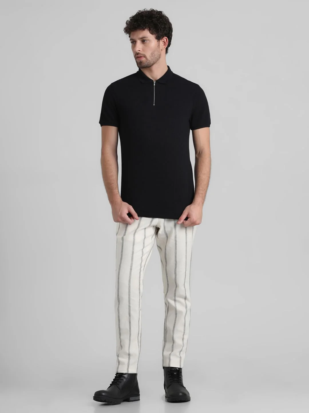 Black Jacquard Zip-Up Polo - Image 6