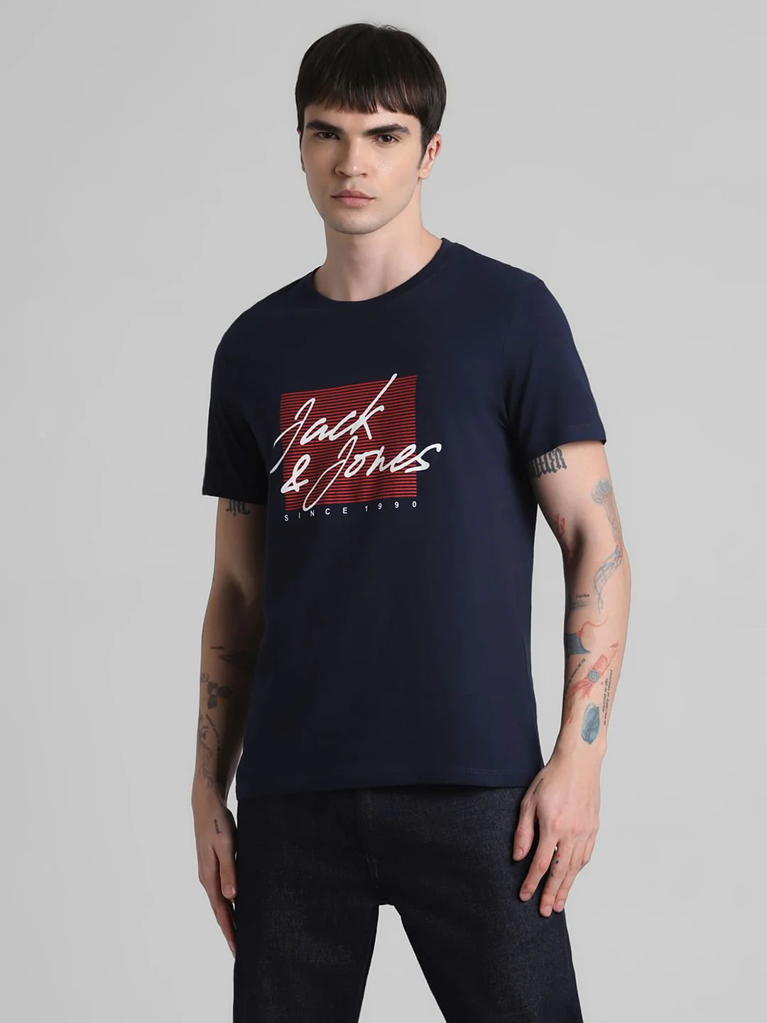 Navy Logo Print Crew Neck T-shirt - Image 2