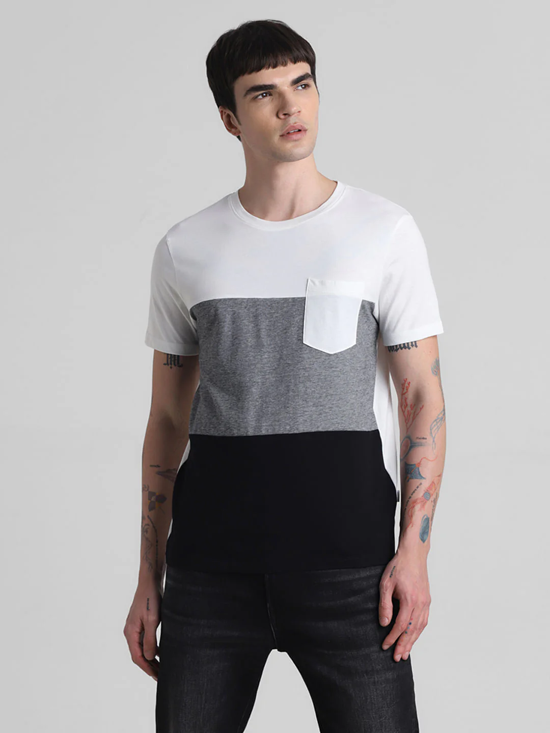 White Colourblocked Cotton T-shirt - Image 2