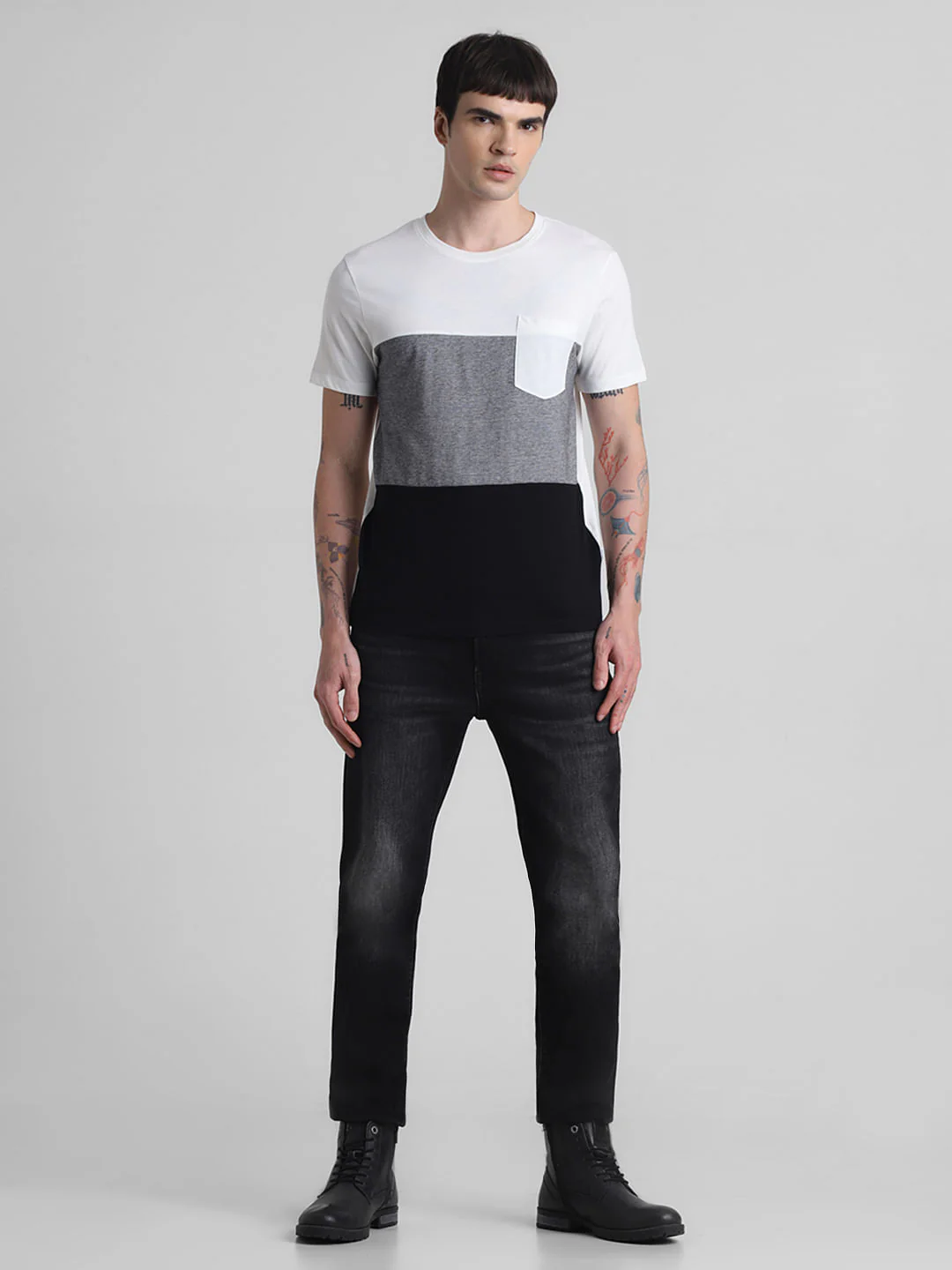 White Colourblocked Cotton T-shirt - Image 6
