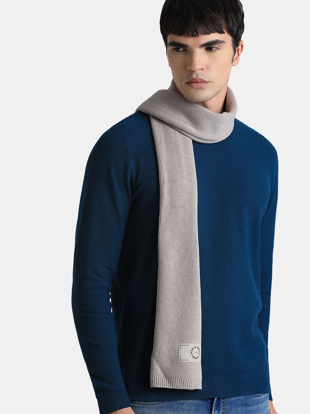 Beige Knit Logo Scarf - Image 4