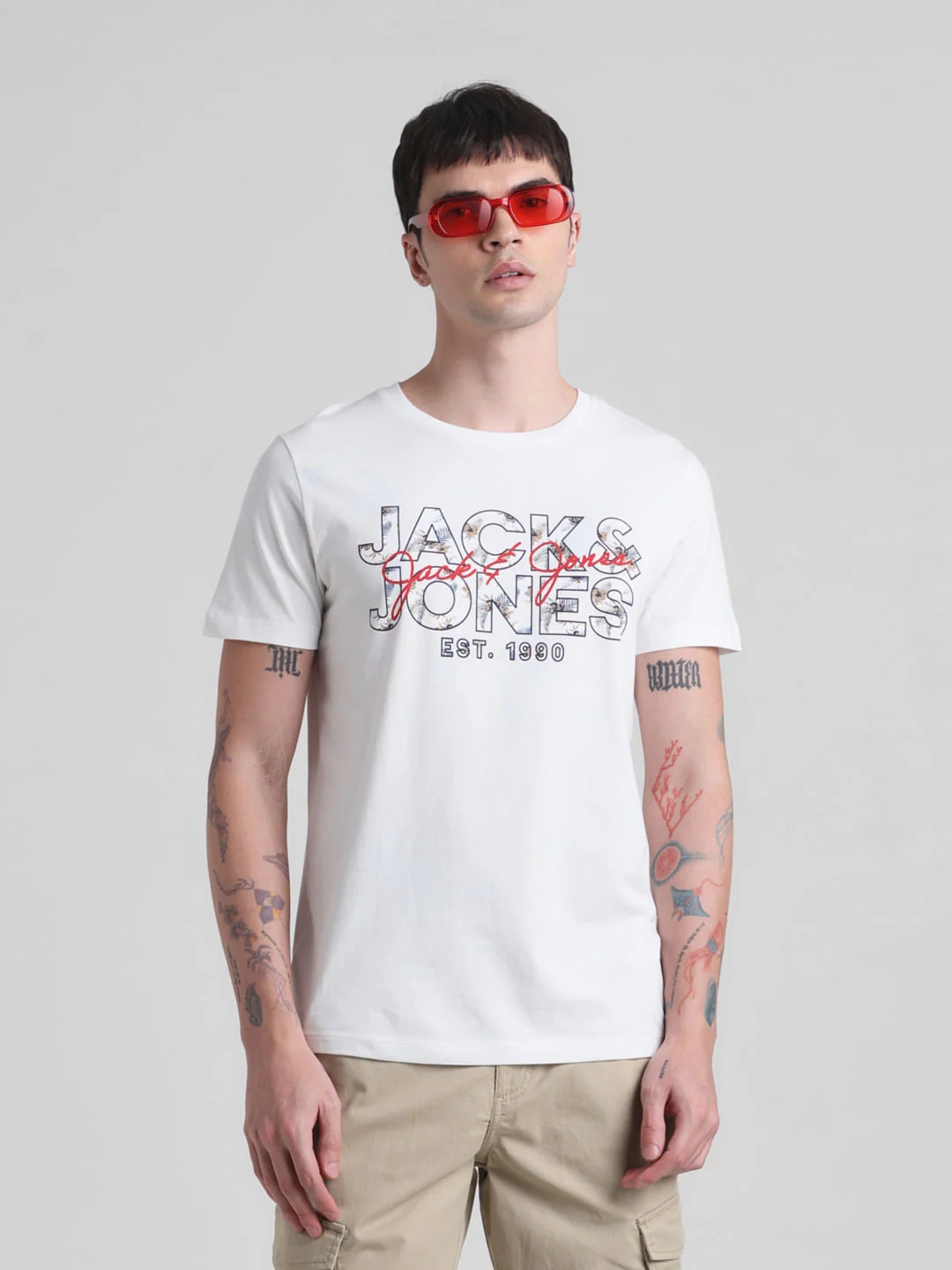 White Logo Print Crew Neck T-shirt