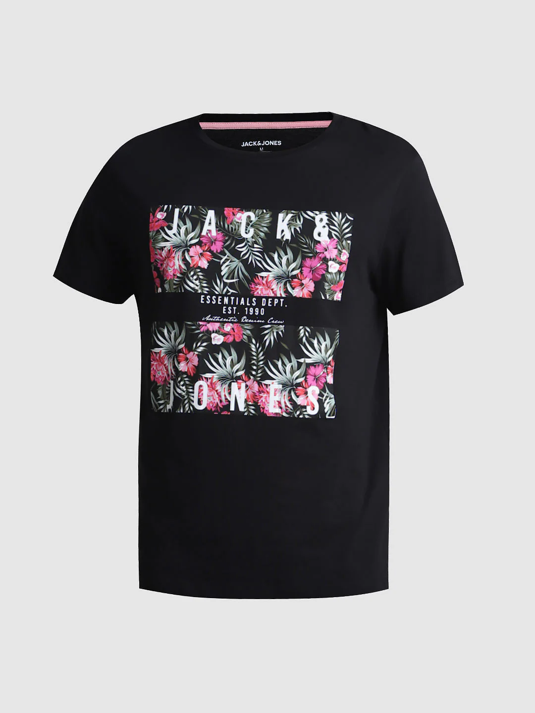 Black Tropical Print Crew Neck T-shirt - Image 7