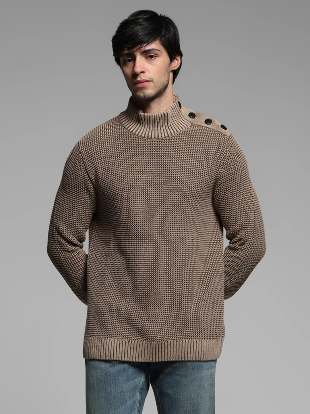 Beige High Neck Sweater - Image 2