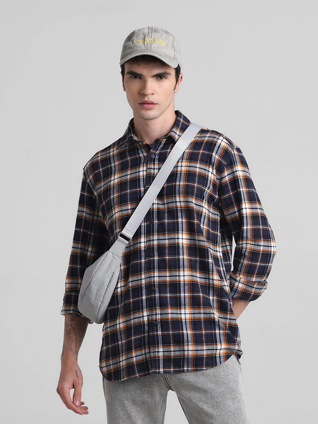 Dark Blue Flannel Check Shirt