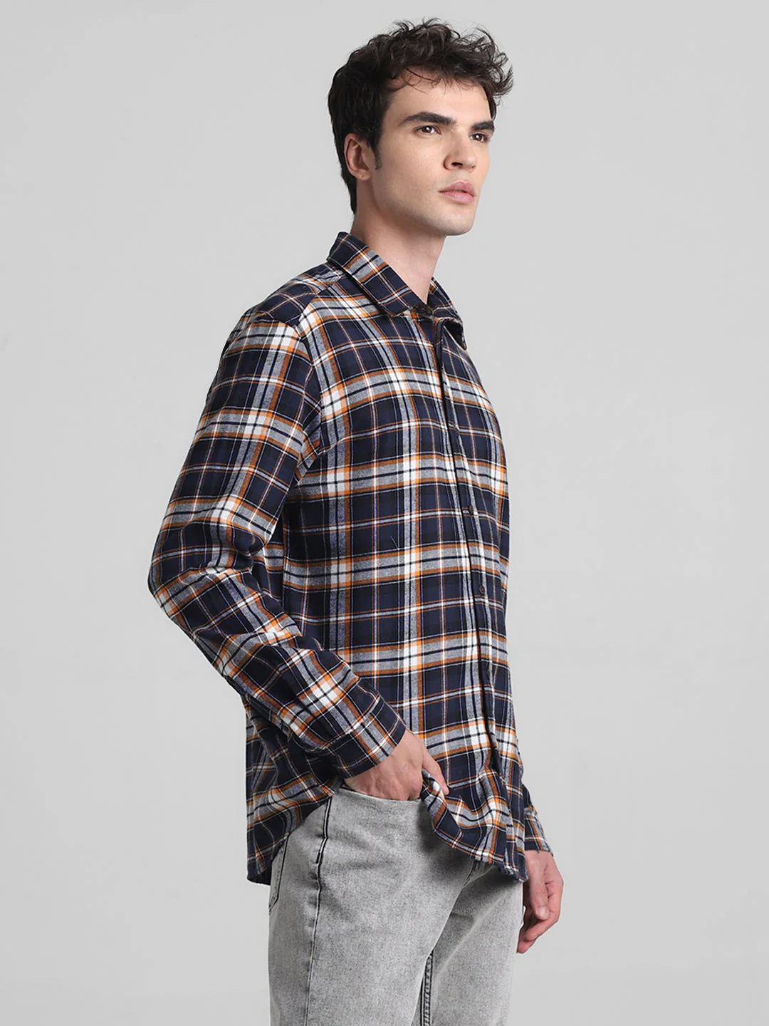 Dark Blue Flannel Check Shirt - Image 3