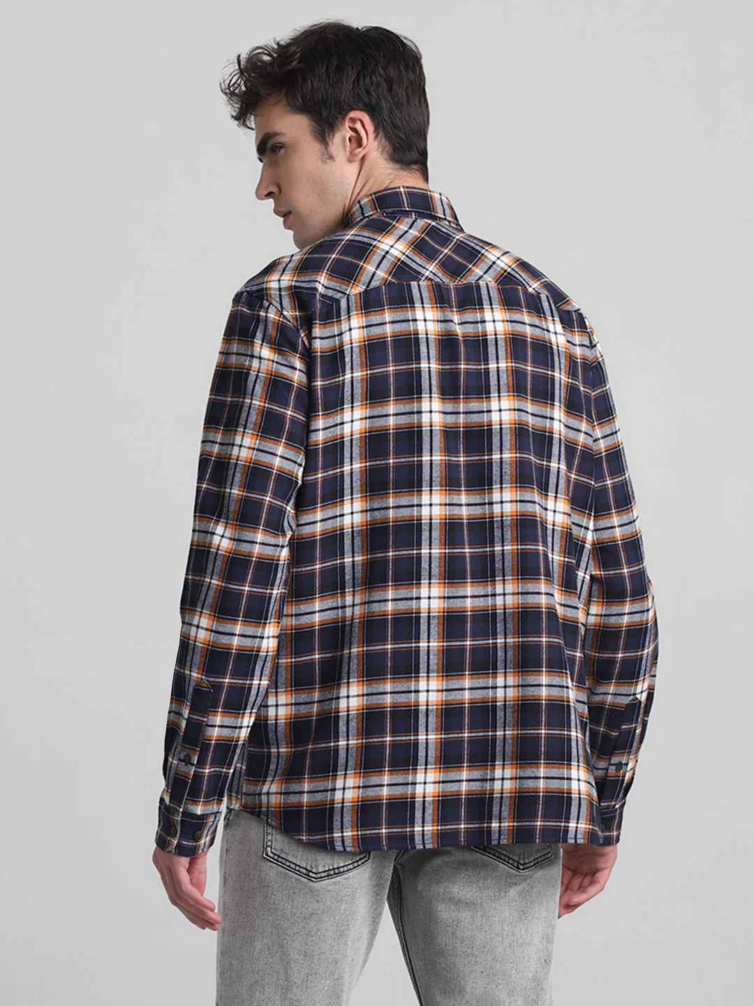 Dark Blue Flannel Check Shirt - Image 4