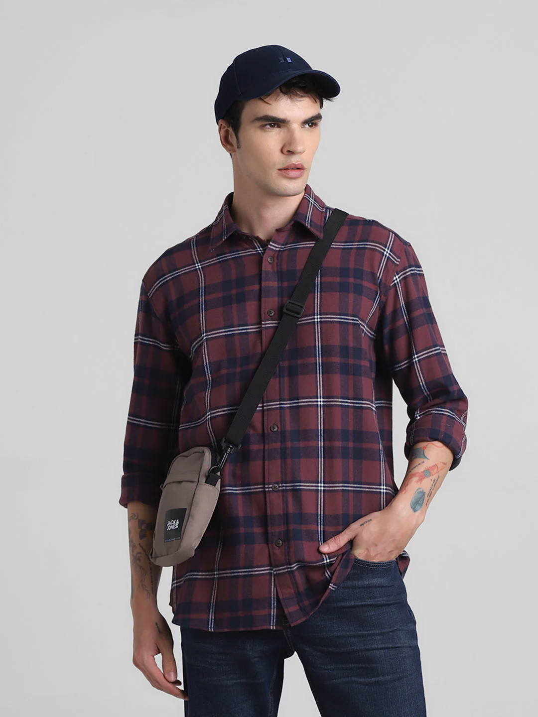 Dark Red Flannel Check Shirt