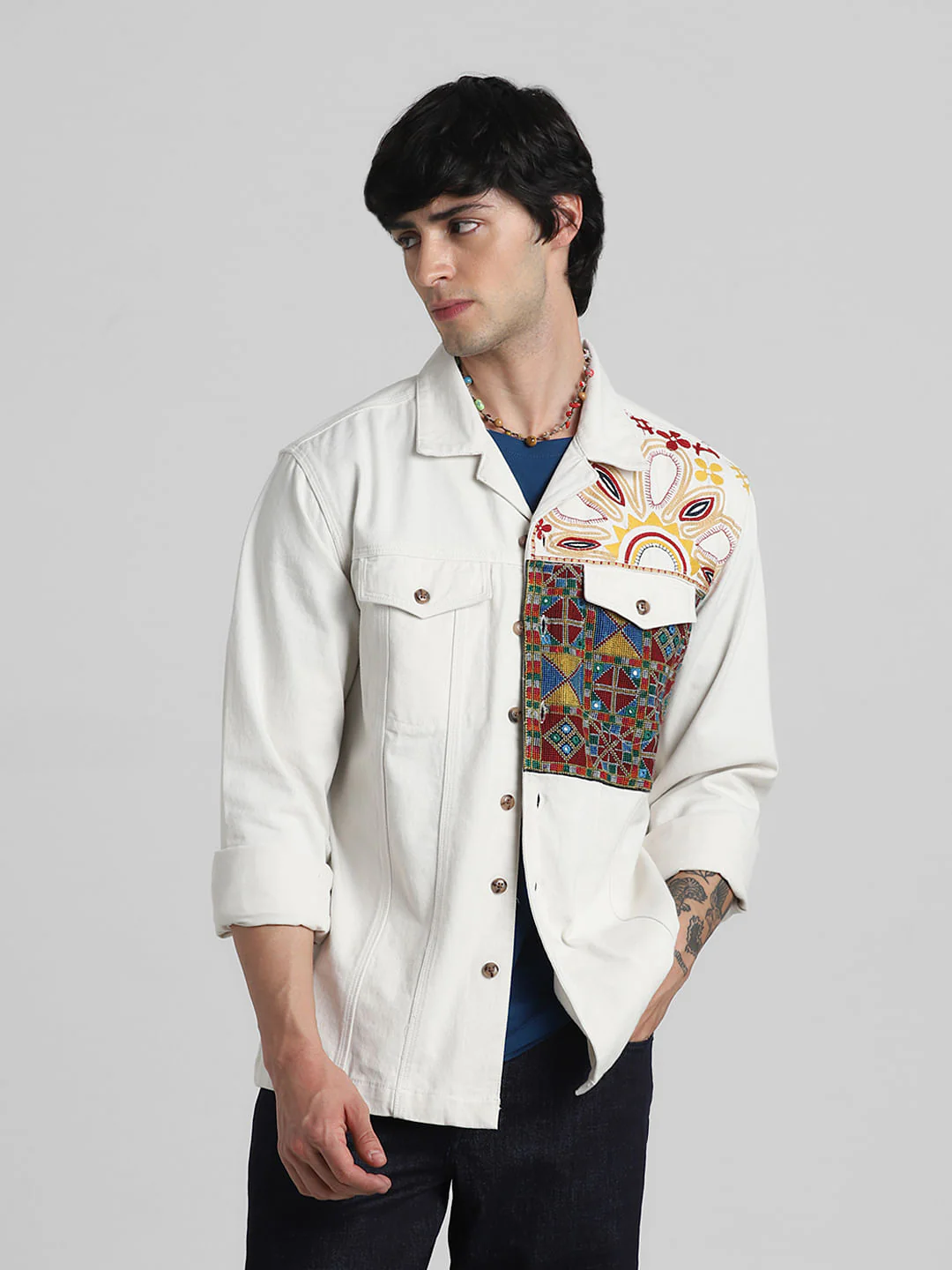 JACK&JONES X KUTCH WHITE ABSTRACT PRINT Oversized SHACKET