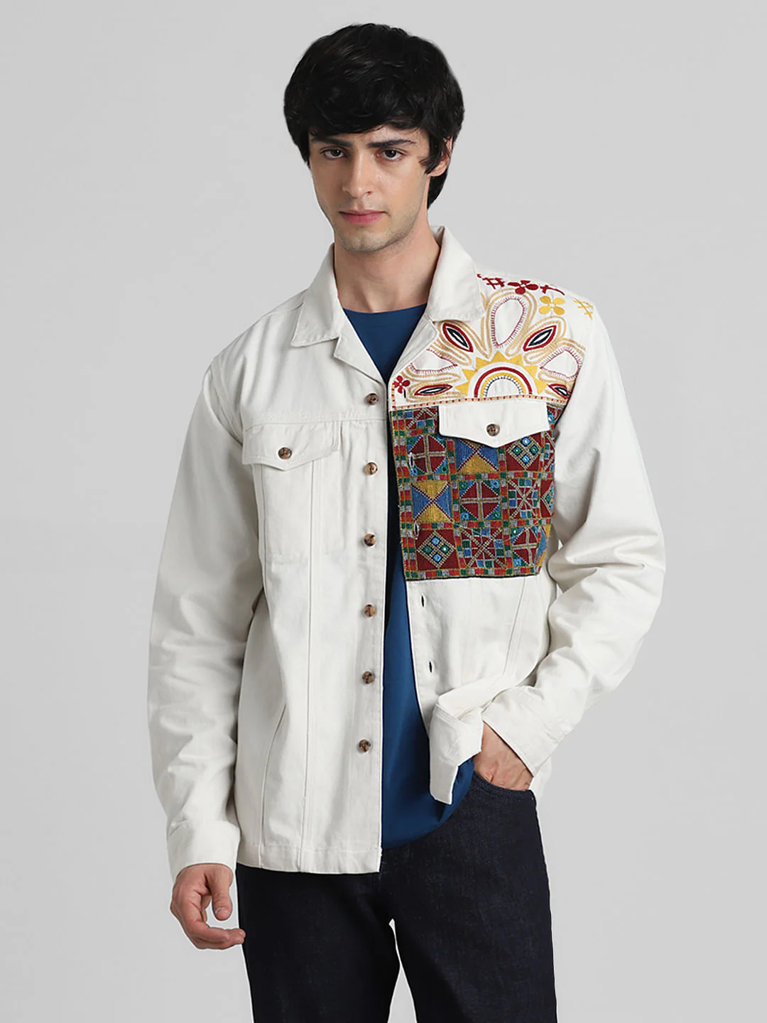 JACK&JONES X KUTCH WHITE ABSTRACT PRINT Oversized SHACKET - Image 2