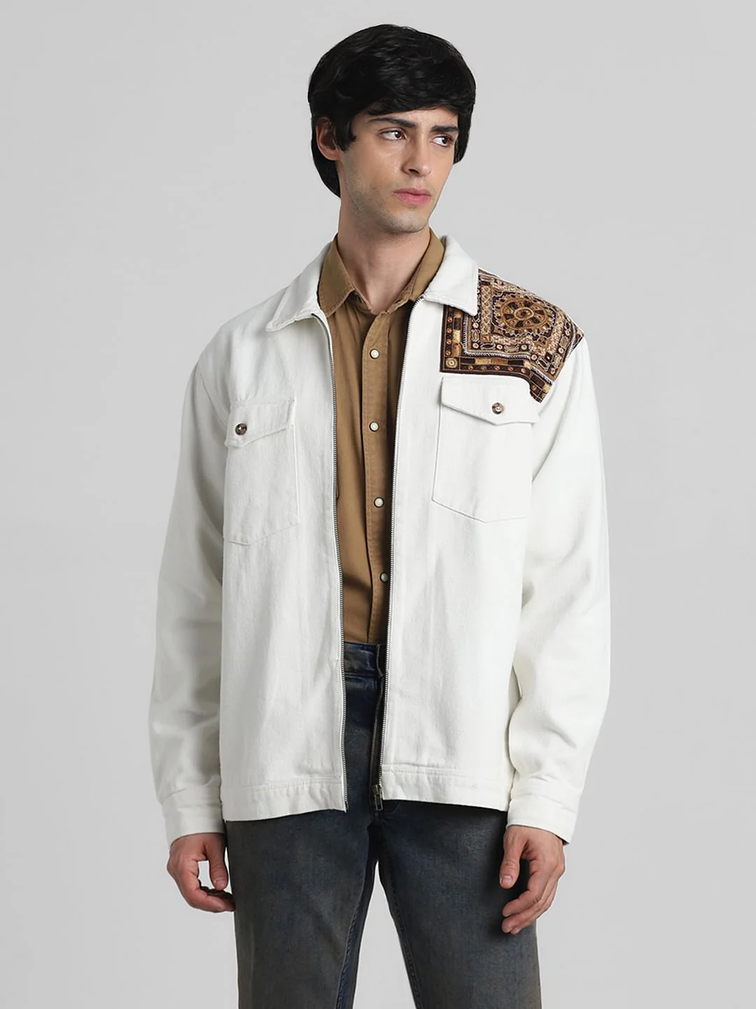 JACK&JONES X KUTCH WHITE EMBROIDERED DENIM Oversized SHACKET - Image 2