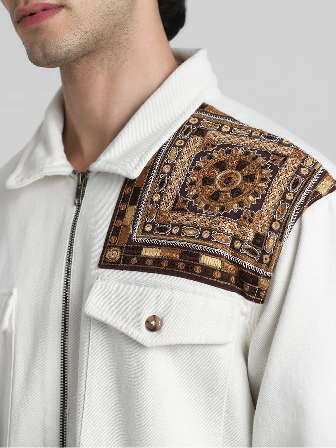 JACK&JONES X KUTCH WHITE EMBROIDERED DENIM Oversized SHACKET - Image 5