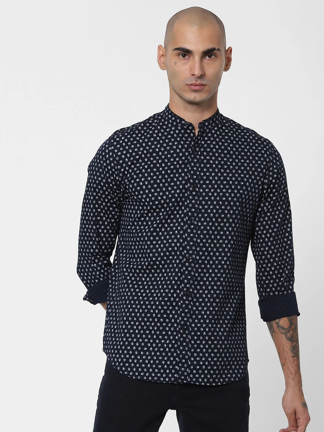 Navy Blue Printed Full Sleeves Shirt - Image 2