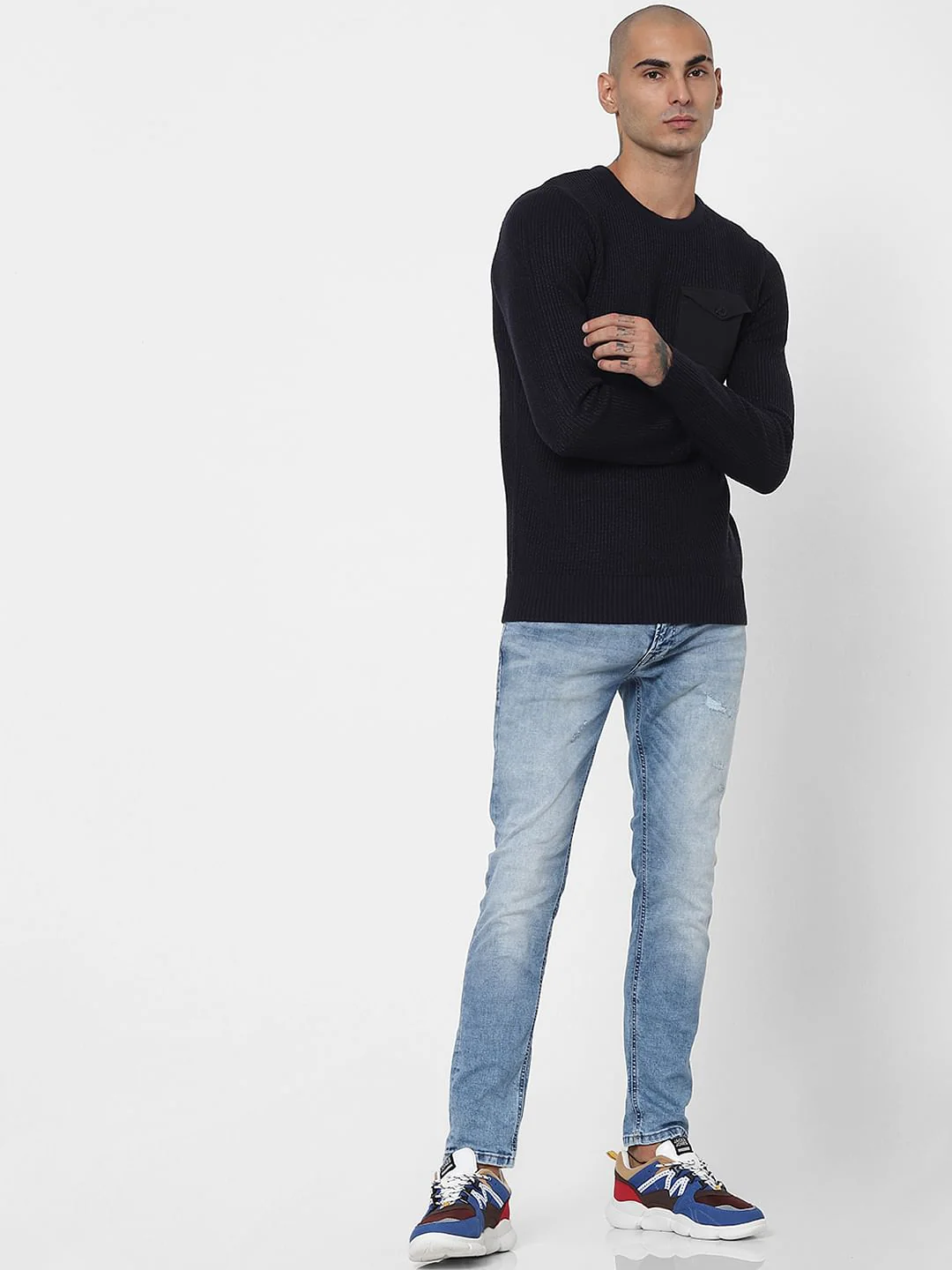 Dark Blue Patch Pocket Pullover