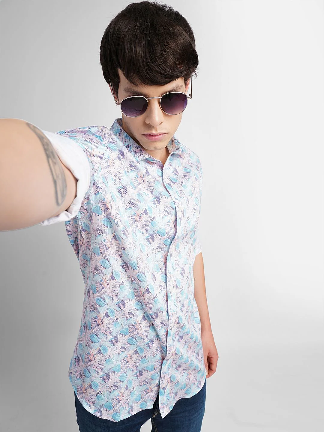 White All Over Print Full Sleeves Shirt