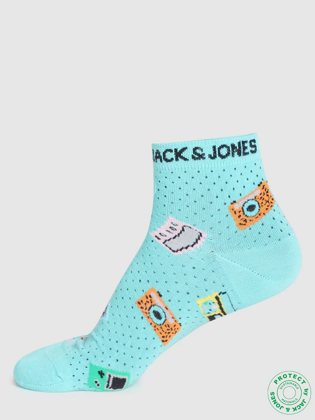 Pack of 2 Printed Ankle Socks - Beige & Green - Image 2