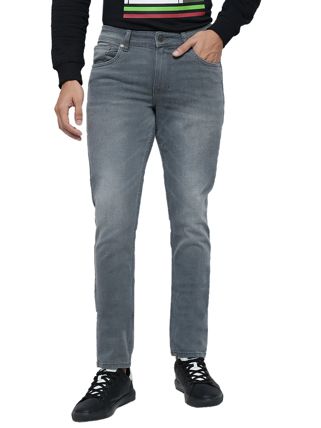 PRODUKT by JACK&JONES Light Grey Mid Rise Washed Slim Fit Jeans - Image 2