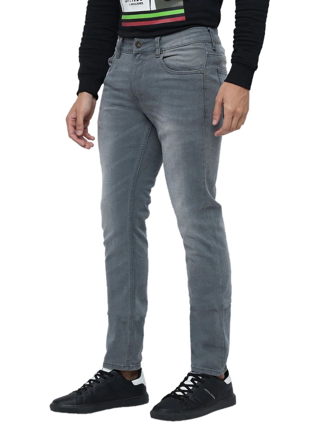 PRODUKT by JACK&JONES Light Grey Mid Rise Washed Slim Fit Jeans - Image 3