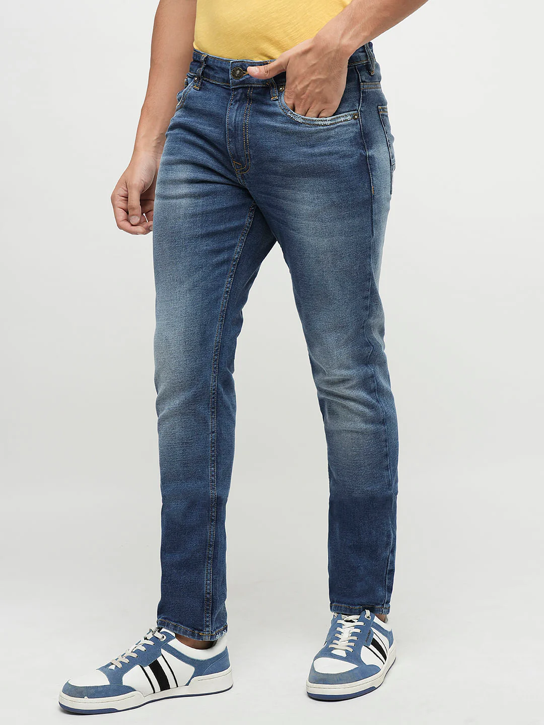 PRODUKT by JACK&JONES Blue Mid Rise Washed Slim Fit Jeans - Image 3