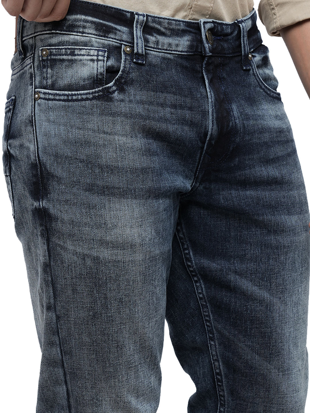 PRODUKT by JACK&JONES Dark Blue Mid Rise Washed Slim Fit Jeans - Image 6