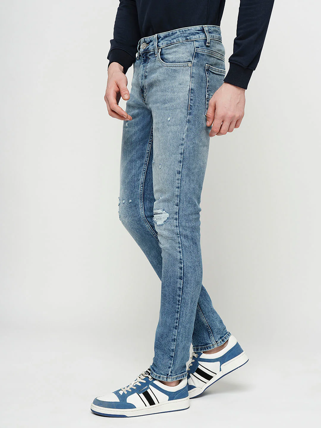 PRODUKT by JACK&JONES Light Blue Mid Rise Washed Slim Fit Jeans - Image 3