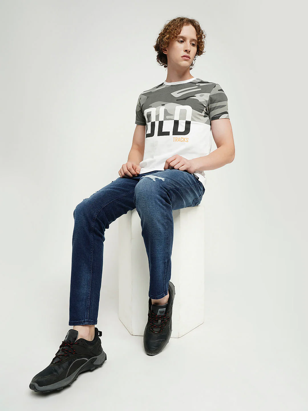 PRODUKT by JACK&JONES Dark Blue Mid Rise Distressed Slim Fit Jeans