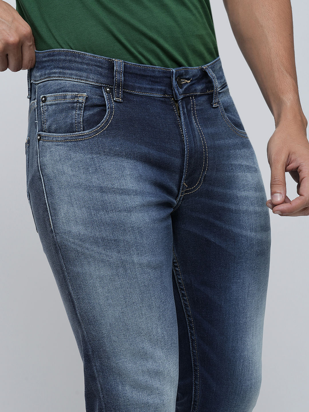 PRODUKT by JACK&JONES Blue Mid Rise Washed Slim Fit Jeans - Image 6