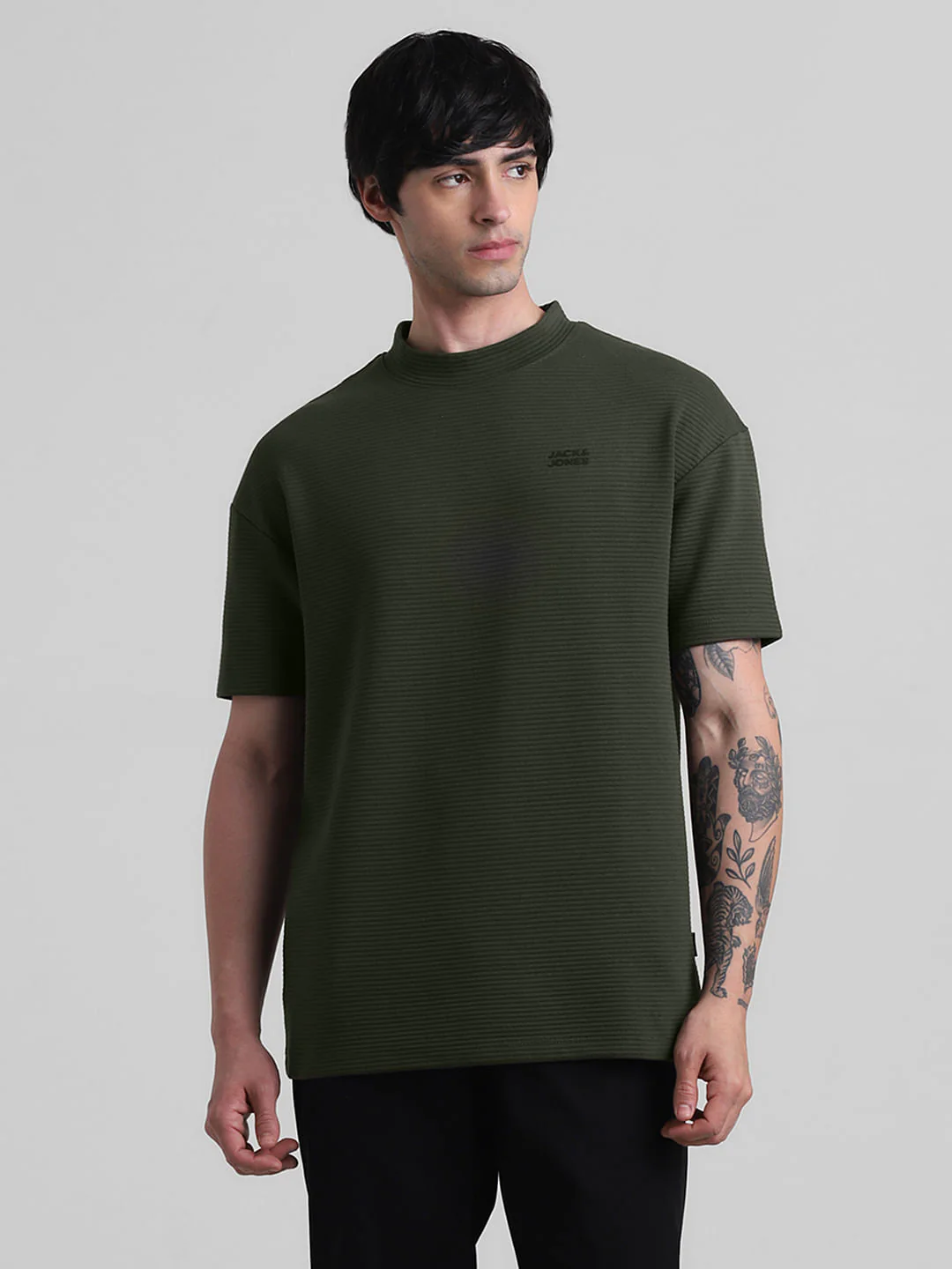 Green Textured Knit Oversized T-shirt