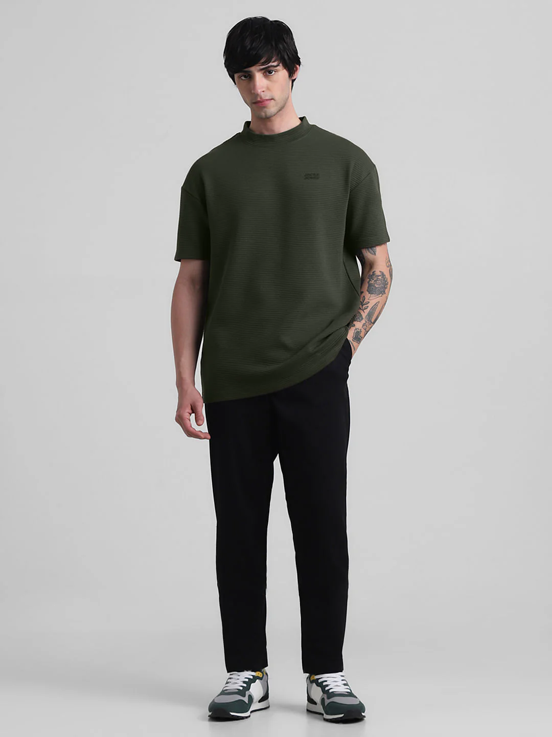 Green Textured Knit Oversized T-shirt - Image 5