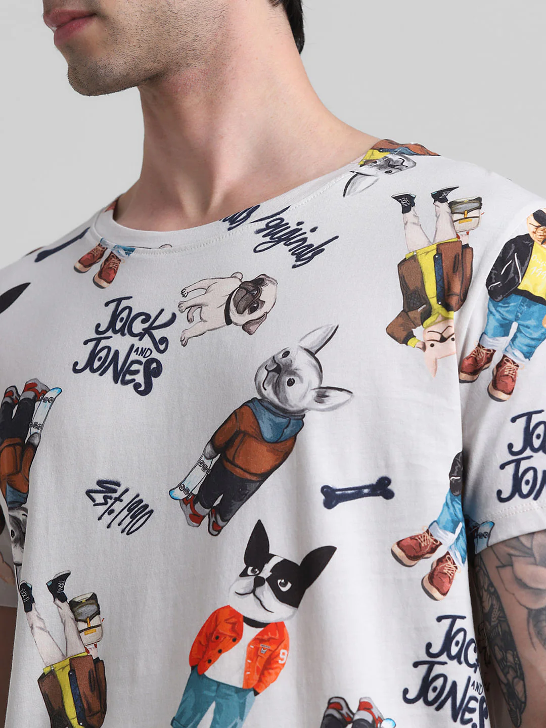 White Printed Crew Neck T-shirt - Image 5