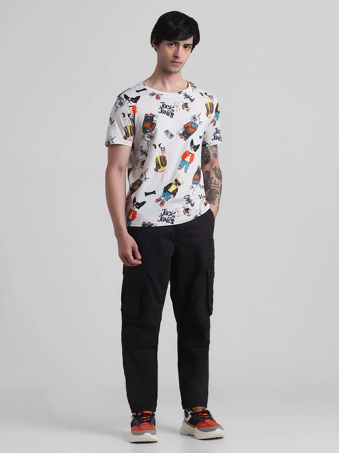 White Printed Crew Neck T-shirt - Image 6