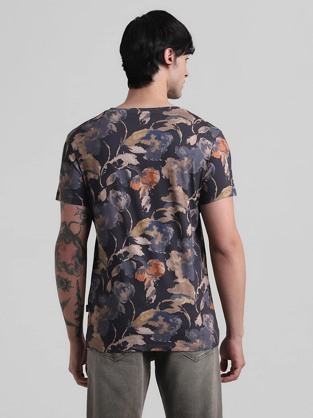 Blue Printed Crew Neck T-shirt - Image 4