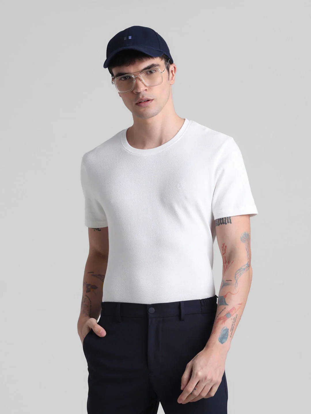 White Jacquard Crew Neck T-shirt