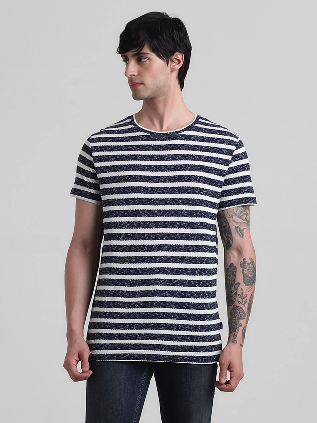 Blue Striped Crew Neck T-shirt - Image 2