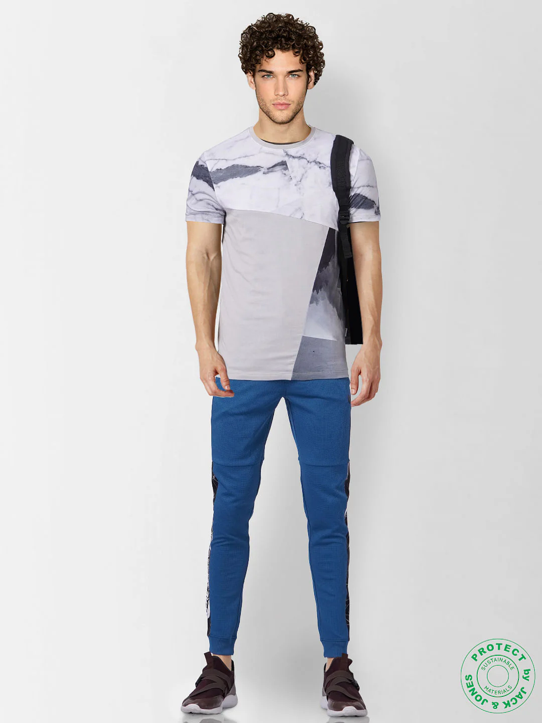 Grey Marble Print Crew Neck T-shirt