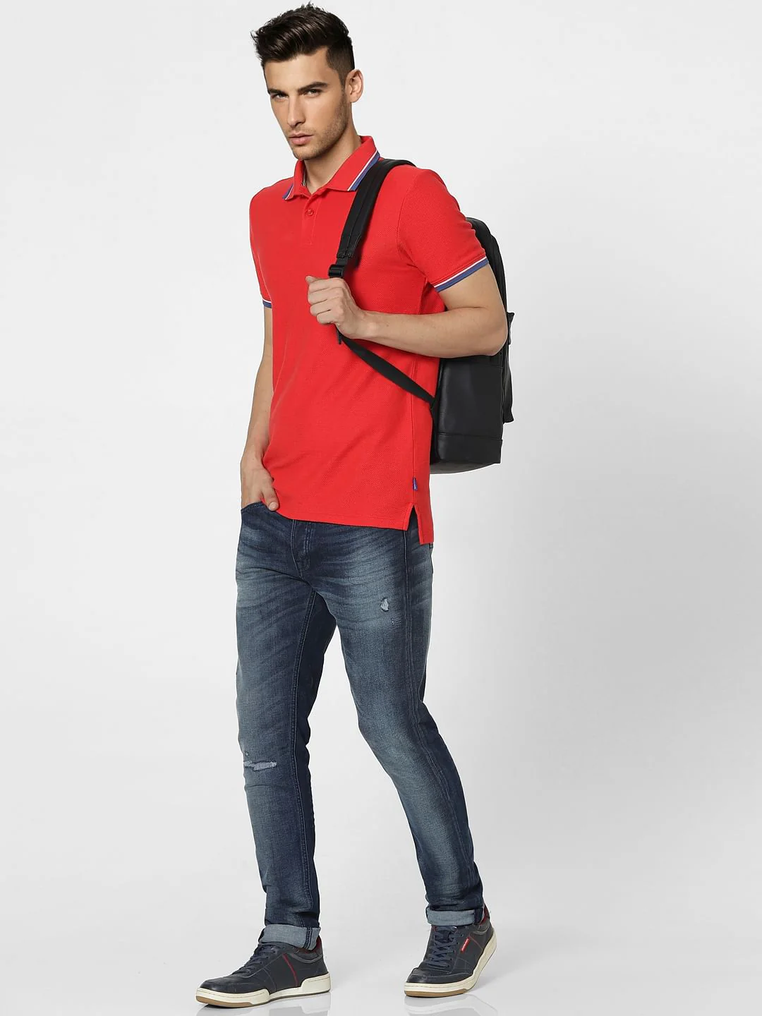 Red Contrast Tipping Polo Neck T-shirt