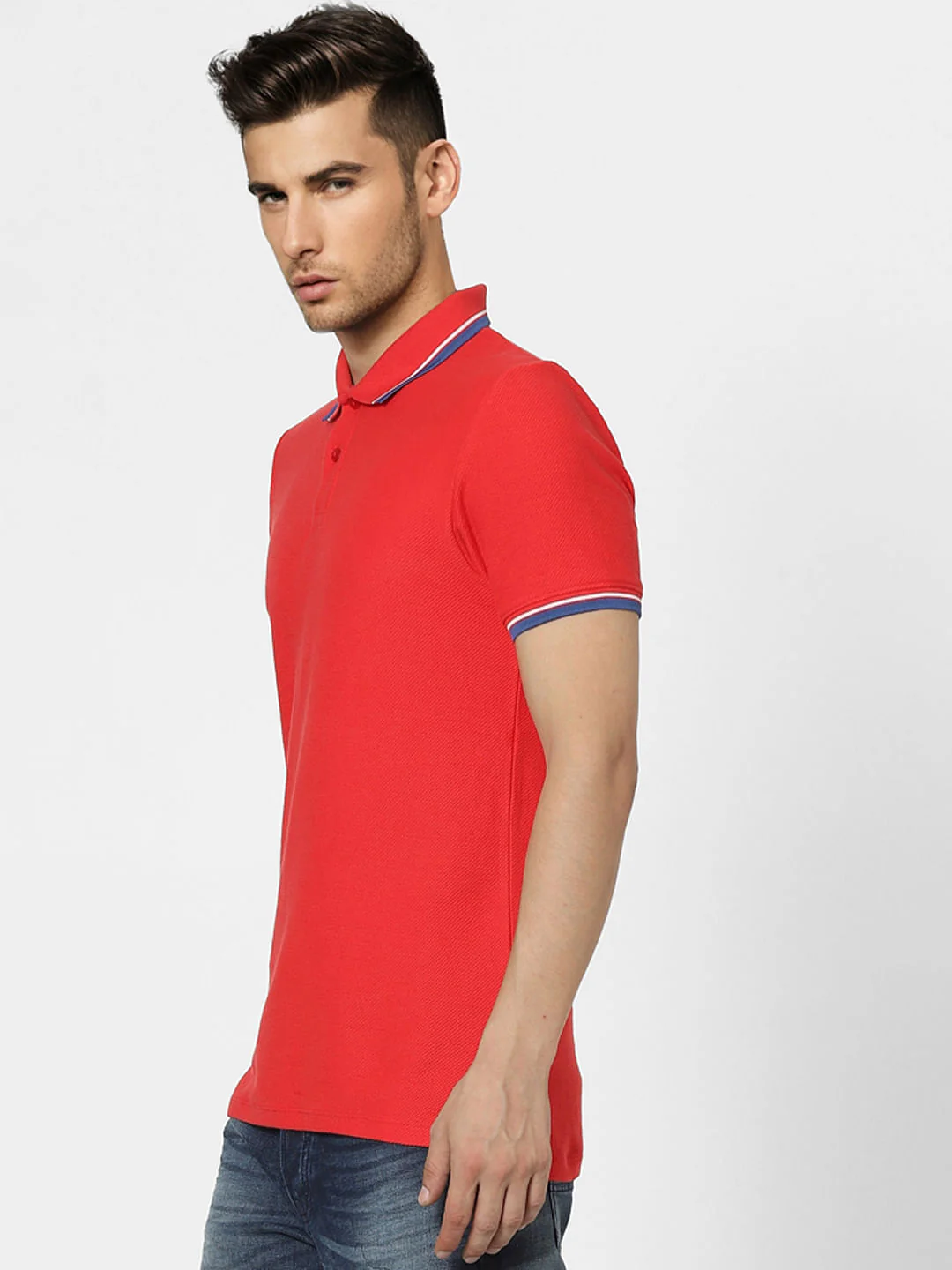 Red Contrast Tipping Polo Neck T-shirt - Image 3