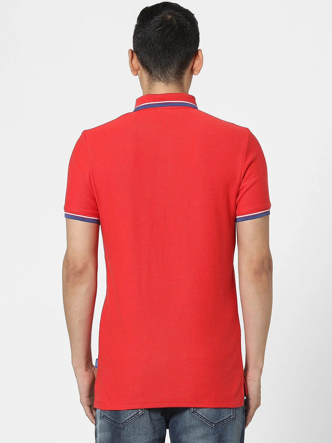 Red Contrast Tipping Polo Neck T-shirt - Image 4