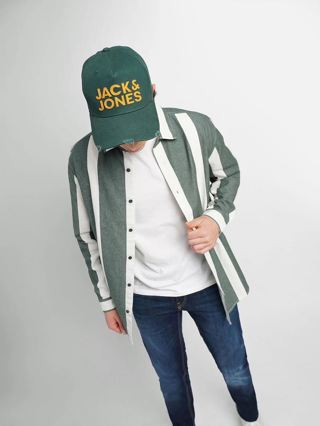 White & Green Striped Full Sleeves Shirt