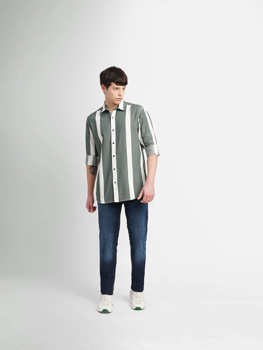 White & Green Striped Full Sleeves Shirt - Image 6