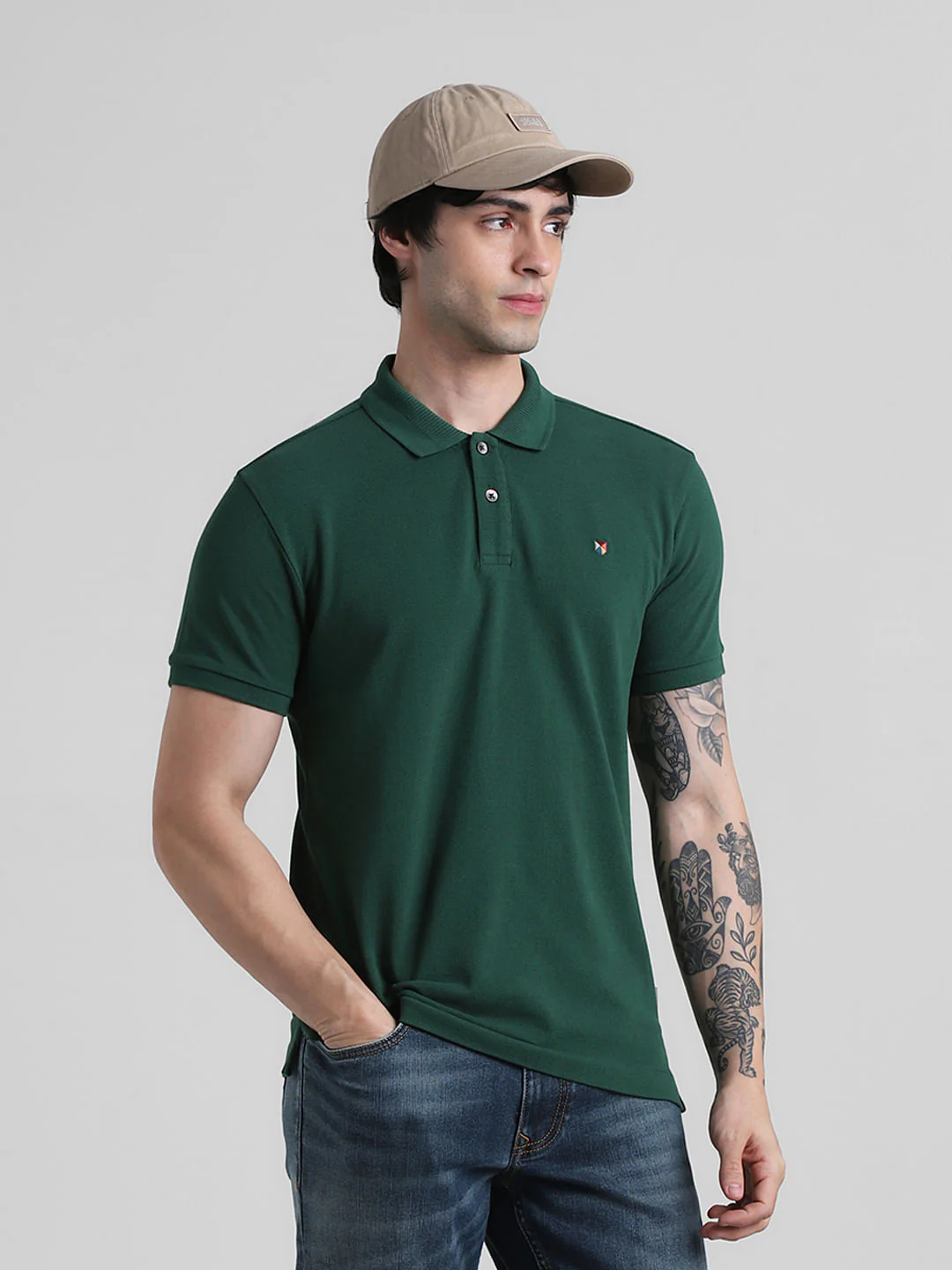 Dark Green Knitted Polo T-shirt