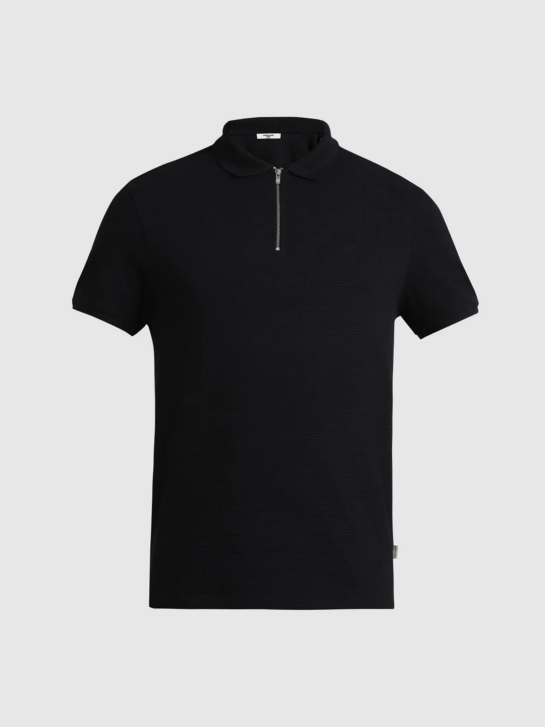 Black Zip-Up Jacquard Polo T-shirt - Image 7