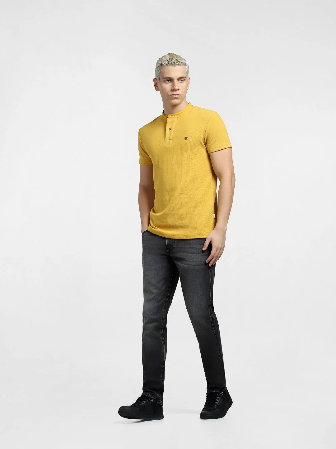 Yellow Cotton Henley T-shirt - Image 6