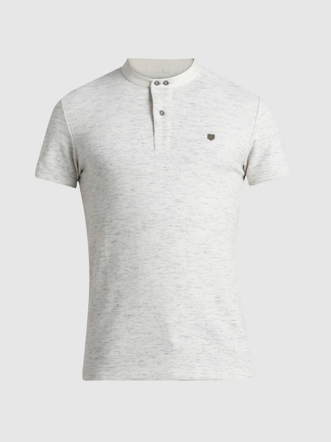 White Cotton Henley T-shirt - Image 7