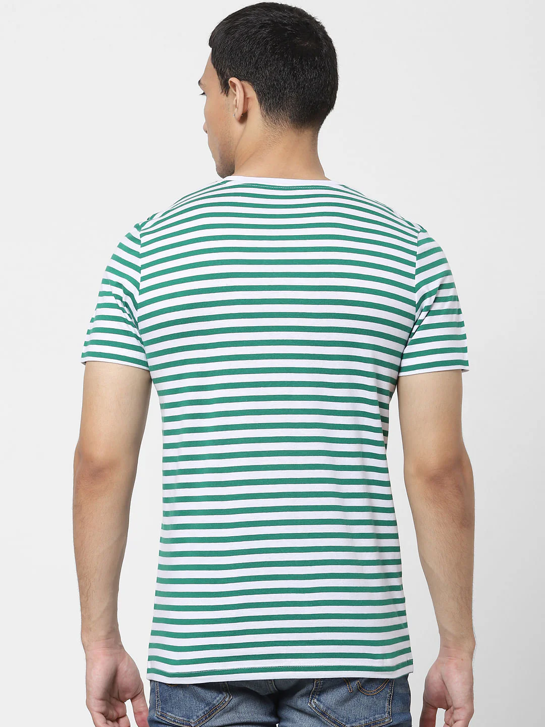 Green Striped Crew Neck T-shirt - Image 4
