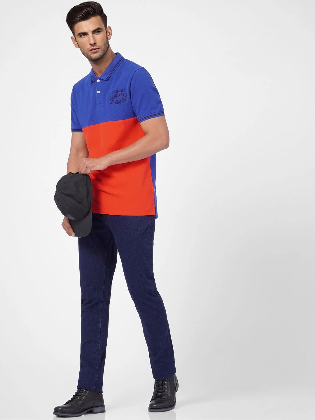 Red Colourblocked Polo Neck T-shirt
