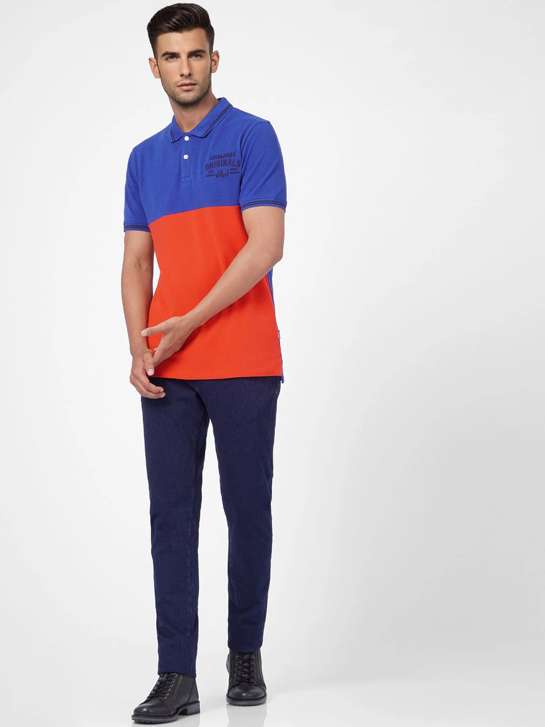 Red Colourblocked Polo Neck T-shirt - Image 5